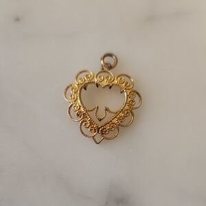 14K Goldplated Filigree Heart Charm / Pendant